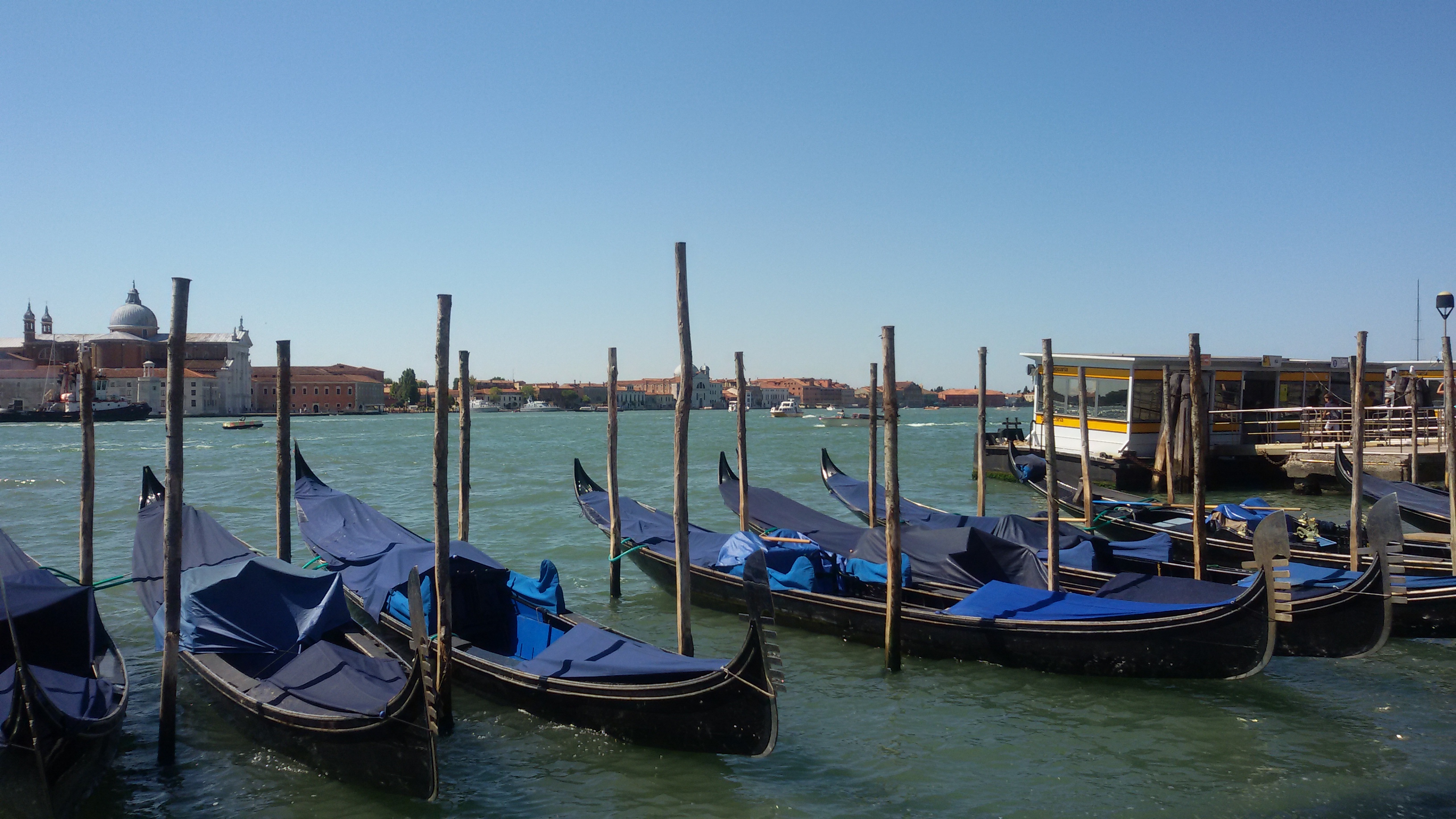 Anchored gondolas, Venece
